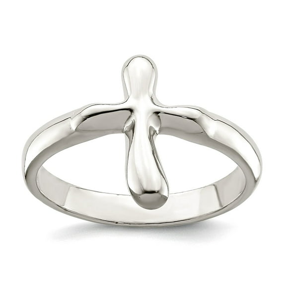 925 Sterling Silver Solid Polished Vertical Tiny Freeform Religious Faith Cross Ring Size 6 - Jewelry Gift for Mom