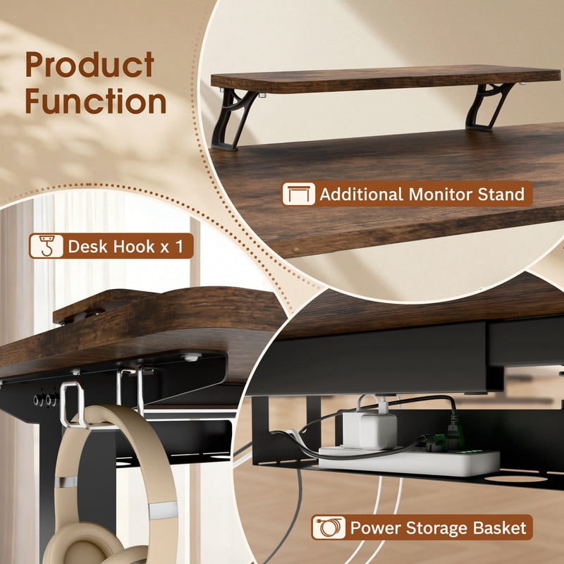Homall L-Shaped Electric Standing Desk with Monitor Stand, 63 x 48 inch Height Adjustable Sit Stand Corner Desk, Computer Workstation for Home Office, Vintage