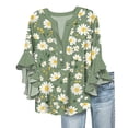 thumbnail image 4 of Helii Womens Flared Sleeve Shirt Boho Print V Neck Dressy Casual Tops Trendy Flowy Loose Blouse Fashion Beach Sun Outfits Spring Summer S-3XL, 4 of 5