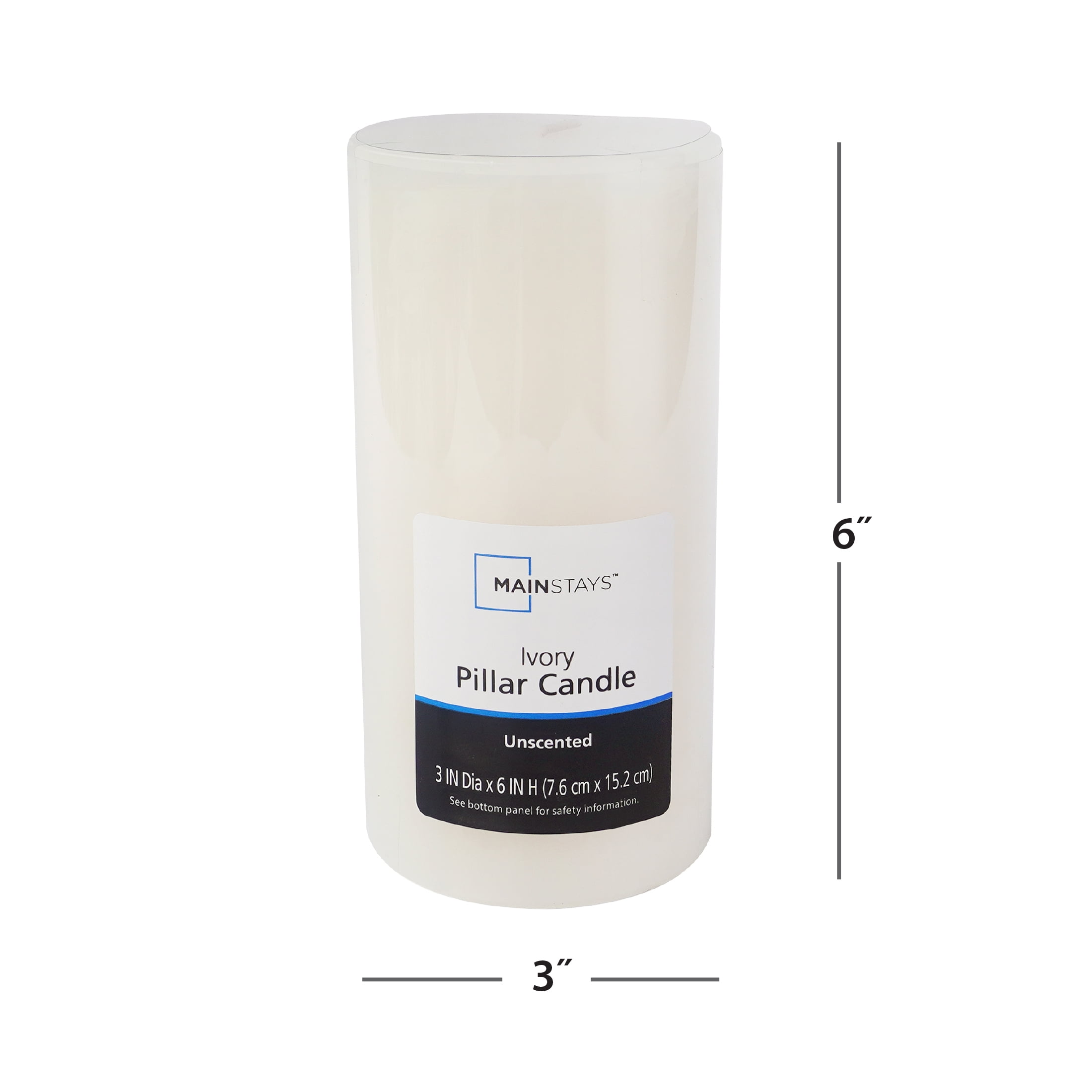 (2 pack) Mainstays Pillar Candle, Single Wick, 3 in x 6 in, Unscented, Ivory