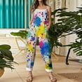 thumbnail image 4 of Fgvctg Womens Mardi Gras Jumpsuit Wide Leg Pant Festival Overalls Mask Print Sleeveless Carnival Party Spaghetti Straps Jumpsuit Rompers Bib Overalls Loose Sprimg Pants With Pockets Yellow XXXXXL, 4 of 4