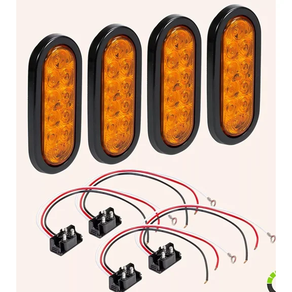 4 AMBER Trailer 6" Oval Truck Lights LED Sealed Stop Turn Tail Marine Waterproof