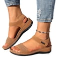 thumbnail image 2 of IEMIEMIEM Womens Orthopedic Walking Sandals Comfortable Arch Support Platform Wedge Thick Memory Foam Cushion Sport Plantar Fasciitis Shoes Ankle Strap Casual Summer Beach Shoes Brown 6.5 Wide, 2 of 7