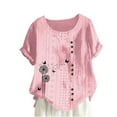 thumbnail image 2 of Blouses pour Femmes, Mode Féminine Imprimée Confortable Ample Manches Courtes Blouse Boutonnée Col Rond Décontracté, 2 of 4