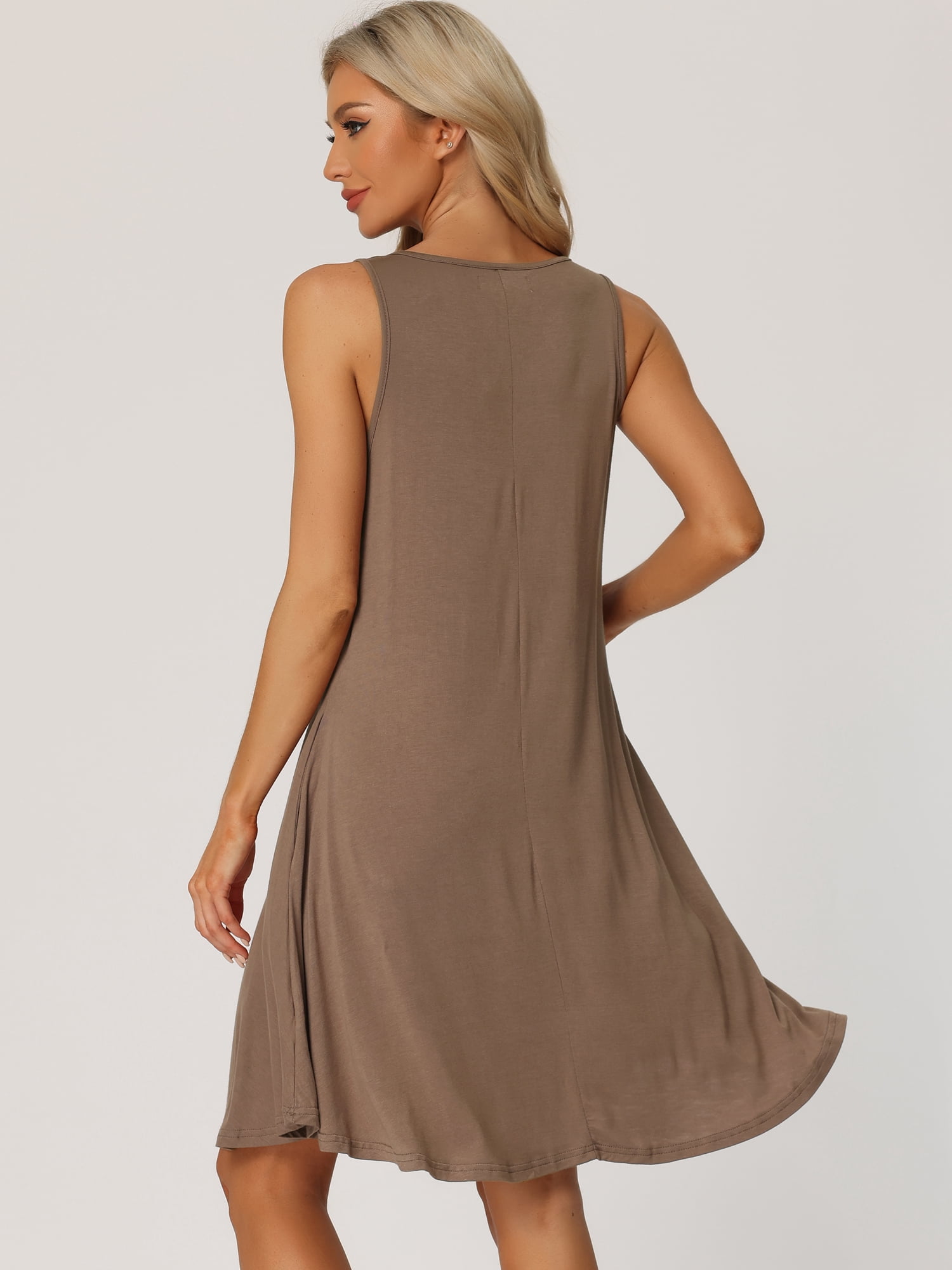 DARING DIVA Women's Sleeveless Tank Dress Basic Nightgown with Pockets XL Deep Camel