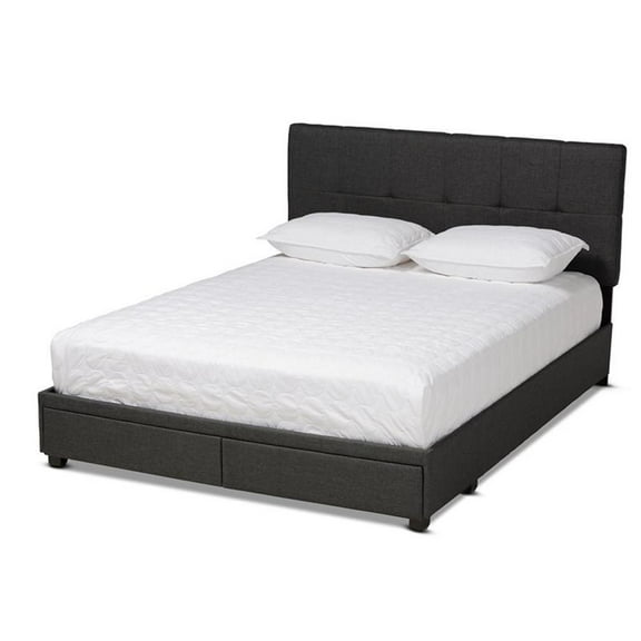 Bowery Hill Modern Fabric Tufted Platform Storage Queen Bed in Dark Gray