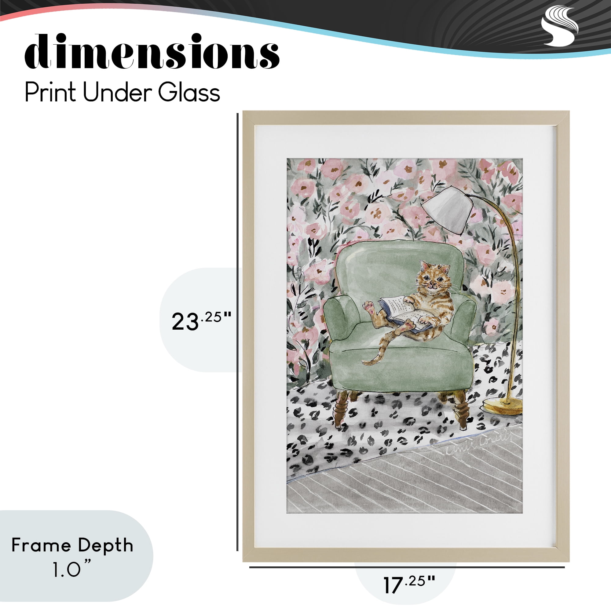 Stupell Industries Cozy Cat Reading Birch Framed Print Under Glass, design by Lanie Loreth
