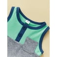 thumbnail image 5 of 2 Pcs Newborn Casual Outfits, Baby Boys Contrast Color Round Neck Tank Tops with Pocket + Drawstring Shorts, 5 of 8