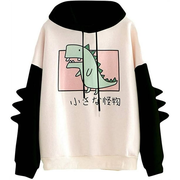 Women's Dinosaur Sweatshirt Long Sleeve Splice Tops Cartoon Cute Hoodies  Teens Girls Casual Pullover 