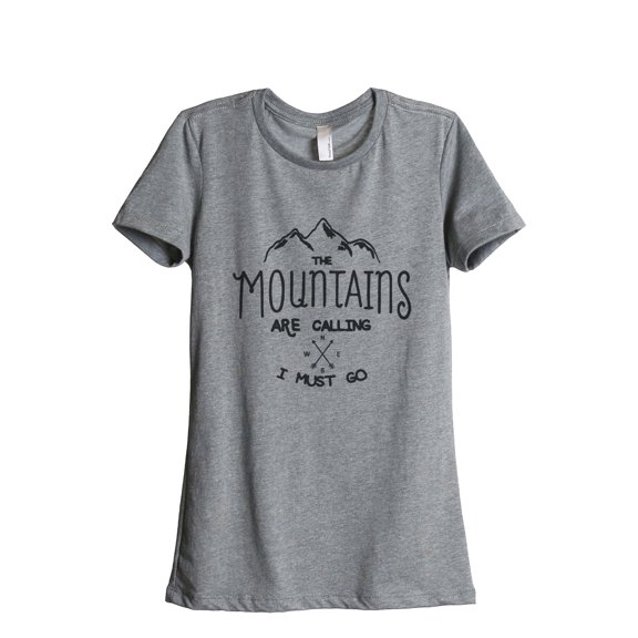 Thread Tank The Mountains Are Calling I Must Go Women's Relaxed Crewneck T-Shirt Tee Heather Grey Small