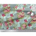 thumbnail image 3 of Soimoi Green Poly Georgette Fabric Leaves & Grandiflora Roses Floral Printed Craft Fabric by the Yard 42 Inch Wide, 3 of 5
