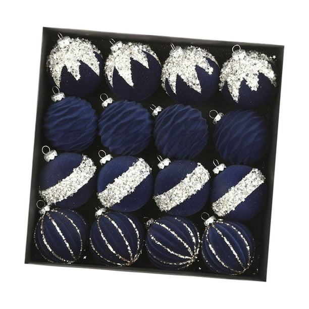 16 piezas de adornos navideños de terciopelo para colgar decorativos de Navidad Azul