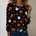 thumbnail image 2 of Garbnen S-5XL Halloween Shirts for Women Long Sleeve Pumpkin Ghost Cat Womens Graphic Tshirts Plus Size Holiday Women Pullover White XL, 2 of 7