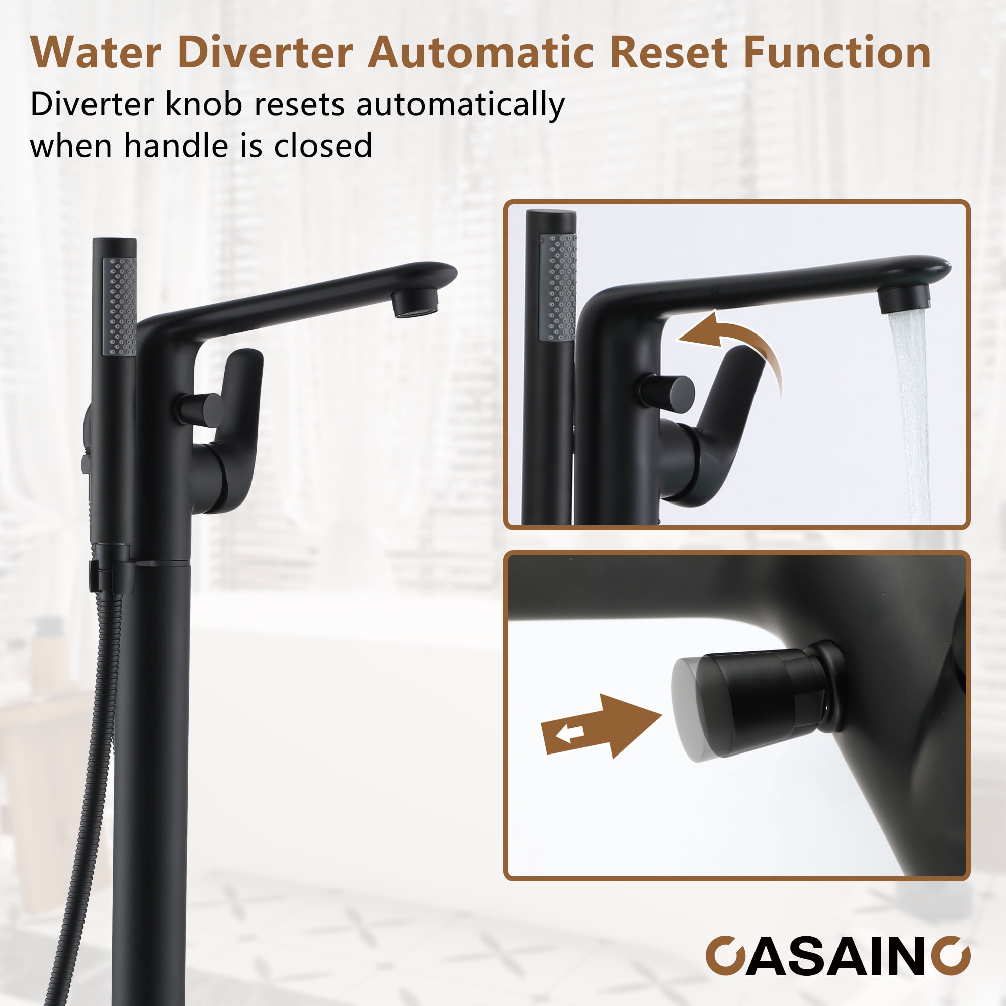 CASAINC Single-Handle Modern Floor Mount Freestanding Bathtub Faucet with Handheld Shower in Matte Black