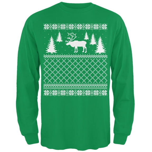 Elk Deer Ugly Christmas Sweater Irish Green Adult Long Sleeve T-Shirt - X-Large