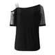 thumbnail image 5 of Ichuanyi Womens Swimsuits Clearance Women's Casual Blouse Solid T-shirt Mesh Off-the-shoulder Patchwork Short Sleeves Tops Ichuanyi Ichuanyi, 5 of 5