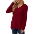 thumbnail image 3 of Womens Long Sleeve Tops V Neck Shirts Light-Weight Tunic Sweaters Fashion Red L, 3 of 9