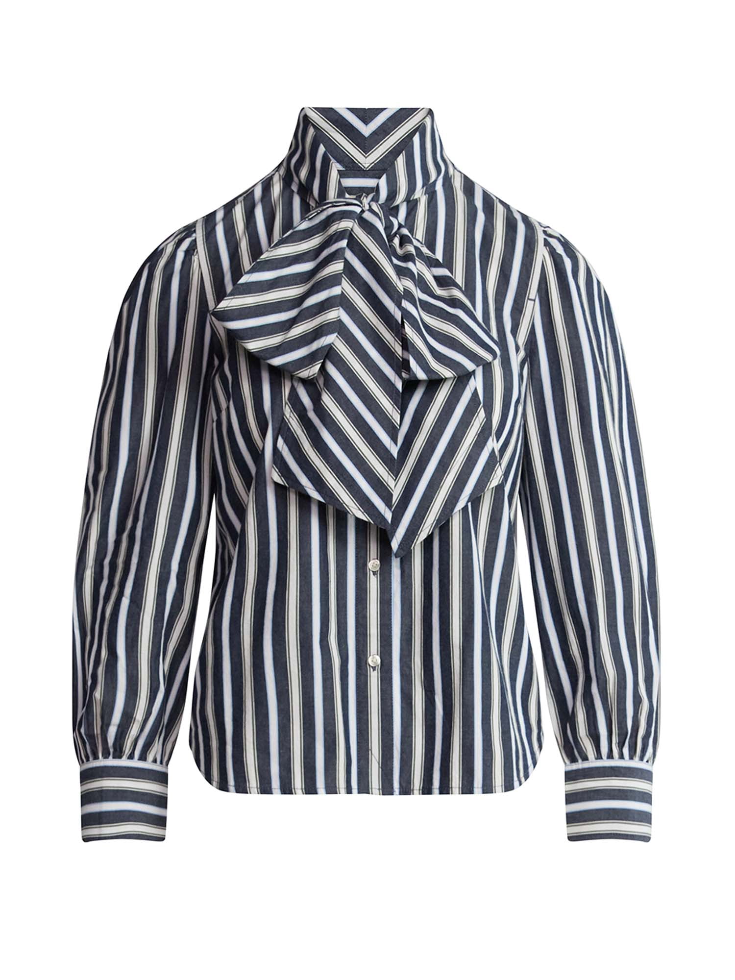 Free Assembly Women's Cotton Tie Neck Blouse with Long Puff Sleeves, Sizes XS-XXL