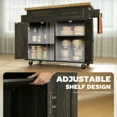 thumbnail image 2 of Kitchen Island Cart with Rubber Wood Top, Rolling Kitchen Island Table with Drawers, Adjustable Shelves, Spice Rack & Towel Rack — Brown, 2 of 6