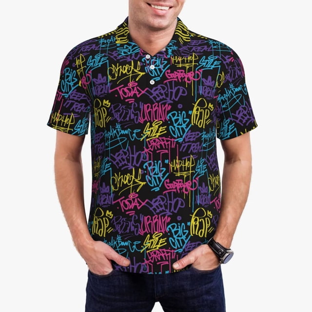 Fotbe Graffiti Art Camiseta Polo de Golf para Hombre con Estampado – Camisa Deportiva Transpirable con Cuello Abotonado-3X-Large