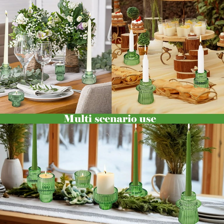 Hidawn Green Glass Candlestick Holders, 6-Pack photo 8