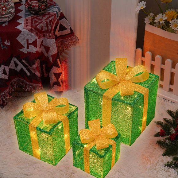 TIMIFIS Plastic Folding Box Christmas Lighted Boxes Remote Control Set of 3 LED up Decor Outdoor up Christmas Boxes Present Decorations Outdoor Yard Home Decoration