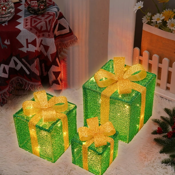 Cajas Navideñas Iluminadas con Control Remoto, Juego de 3, Decoración Led para Exteriores, Cajas Navideñas, Decoraciones para Exteriores