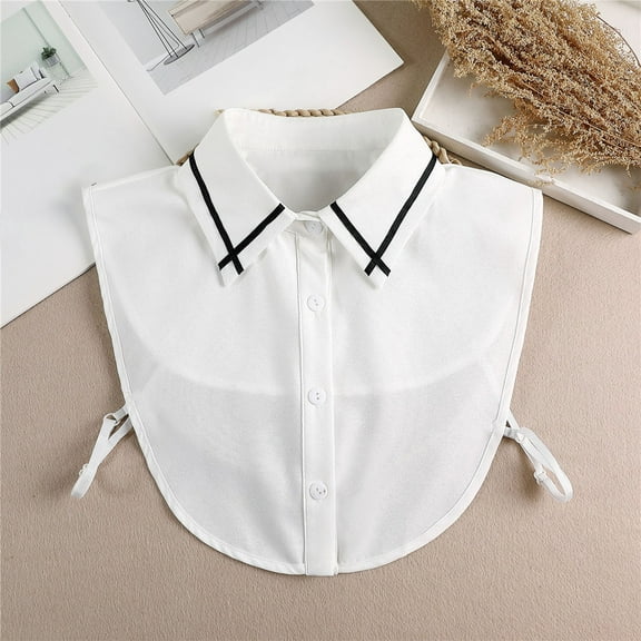 Womens Chiffon Detachable Shirt Collar Decorative False Collar Elegant Blouse Accessory for Autumn Winter Fashion White