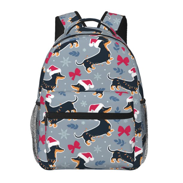 Fotbe Christmas Hat Dachshund Mochila Casual con Estampado para Escuela, Viajes y Actividades al Aire Libre - Duradera, Ligera y Cómoda