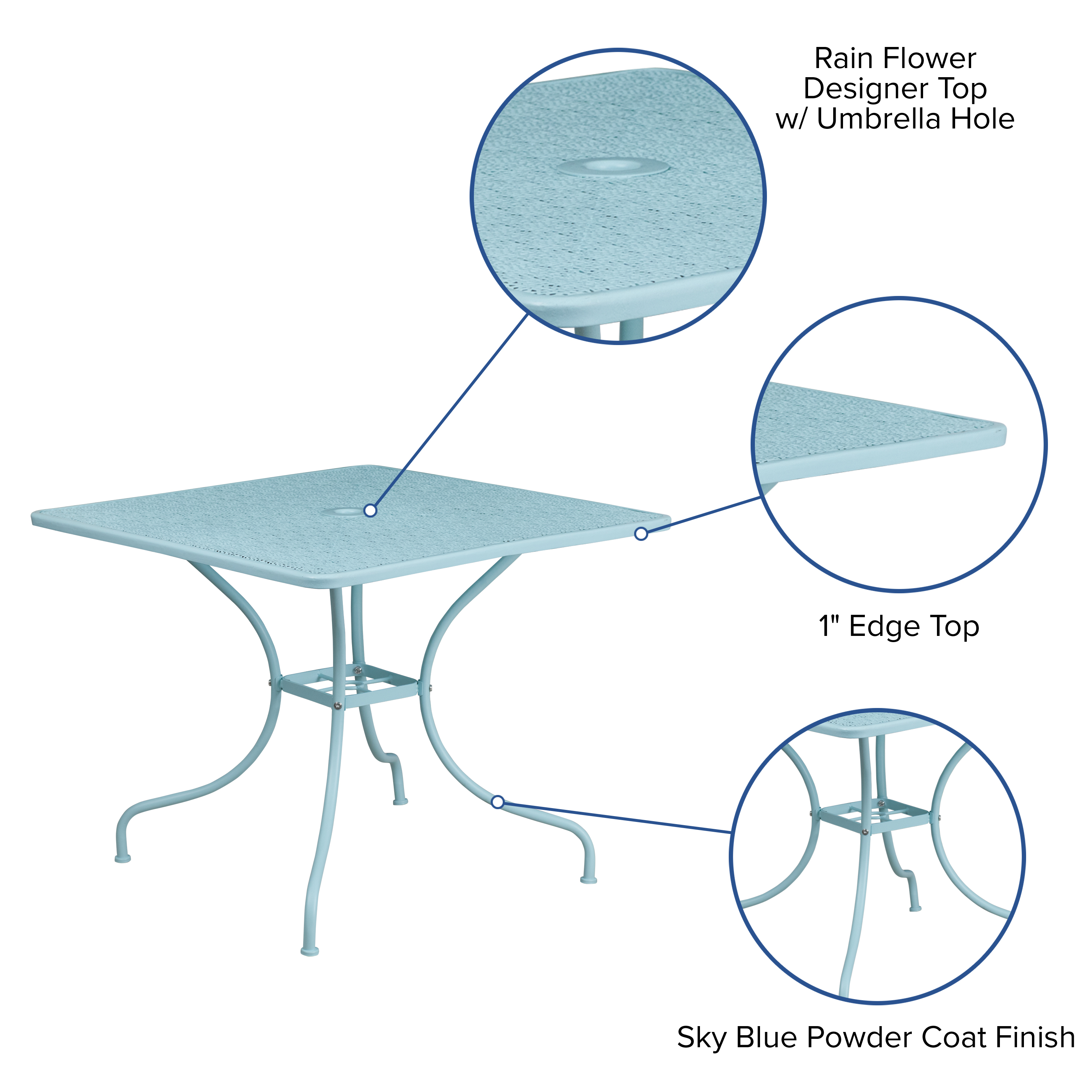 Flash Furniture Commercial Grade 35.5" Square Sky Blue Indoor-Outdoor Steel Patio Table with Umbrella Hole - image 4 of 8