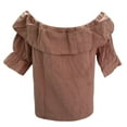 thumbnail image 4 of iHengLiXing Boat Neck Off Shoulder Tops for Women Women Fashion Ruffled Loose Color Short Sleeved Off Shoulder Casual Tops Pink L, 4 of 5