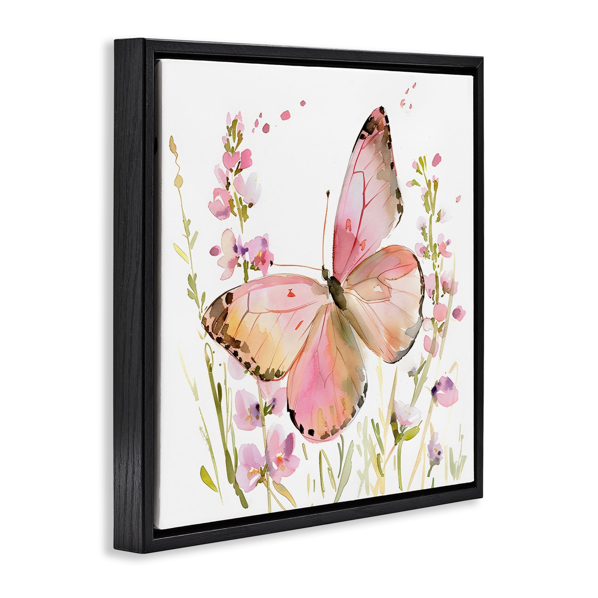 Stupell Industries Colorful Spring Butterfly Pink Black Framed Floater Canvas Wall Art, design by Creative Studio
