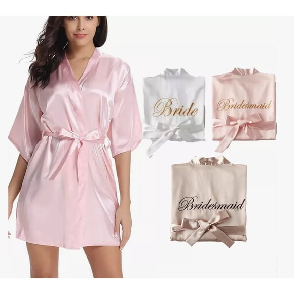 Batas Para Novias Damas Bordada Suave Pijamas Satin Camisón Modelo Rosa Talla G