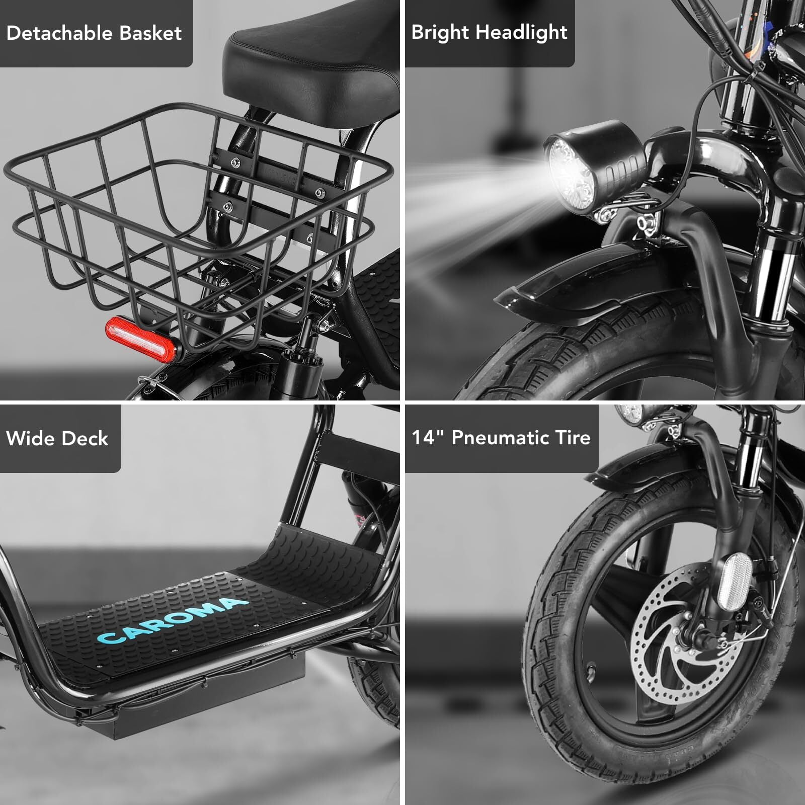 Caroma Folding 20 mph Adults Electric Scooter with Seat, Alloy Steel Black, 65 lbs