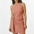 thumbnail image 2 of Vestido corto de manga corta con nudo en la cintura para mujer - Mezcla de lino ligera, corte ajustado para el verano, atuendo informal versátil, tallas S-XL, 2 of 5