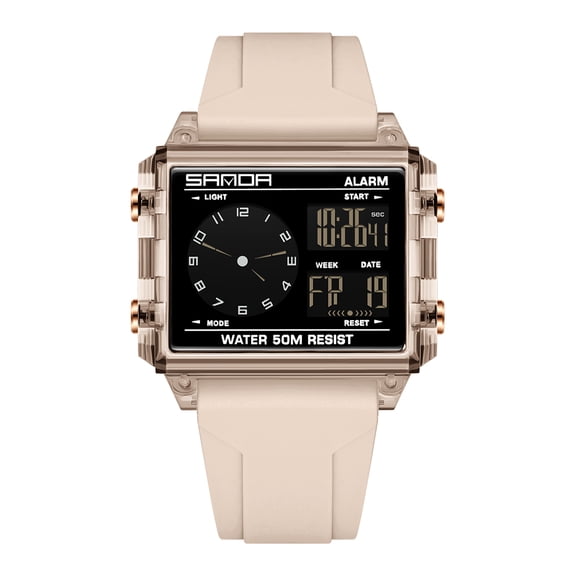 Digital Watches for Men Women Waterproof Unisex Digital Sports Watch Square Stopwatch Countdown Alarm Analog Silicone Strap Transparent Case Wristwatch