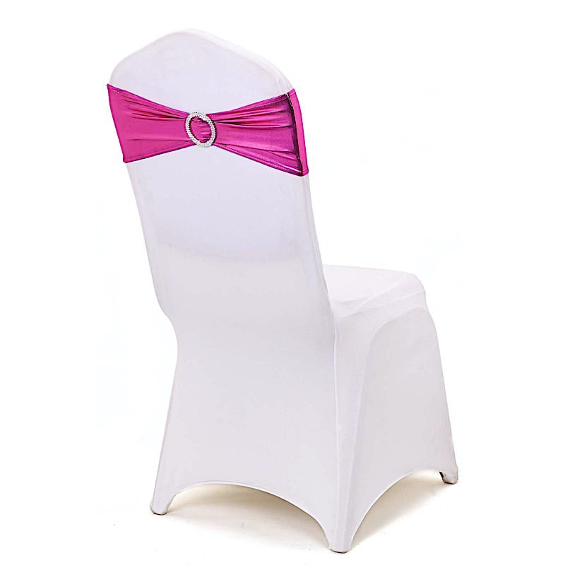 Shiny Foil Stretch Chair Cover Sash Band Plastic Buckle For Wedding Decor Colors 