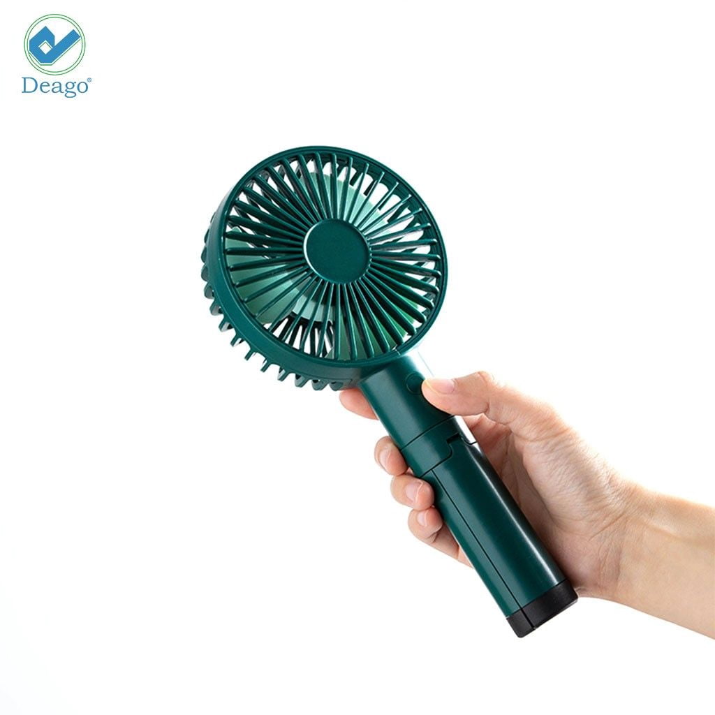 Deago Rechargeable USB Desk Cooling Fan Summer Mini Tripod Handheld Fan Foldable Bracket 3 Speeds Portable Fan for Outdoor Travel (Green)