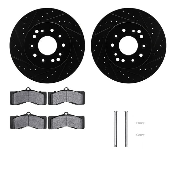 Dynamic Friction Company Front Brake Rotors-Drilled and Slotted-Black with 5000 Advanced Brake Pads includes Hardware 8512-47116