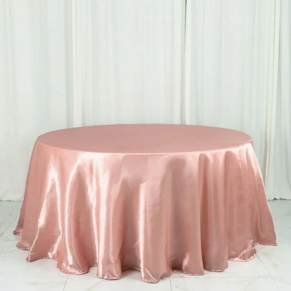 Efavormart 132 Inch Satin Round Tablecloth, Washable Linen Table Cover, Decorative Silky Fabric for Wedding, Party, Banquet Events - Dusty Rose