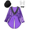 thumbnail image 5 of TiaoBug Women Magician Outfit Sparkly Sequin Tailcoat Showman One-Button Tuxedo Jacket with Hat Purple S, 5 of 7
