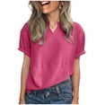 thumbnail image 4 of ATENAR T Shirts for Women Casual V Neck Womens Shirts Solid Color Tee Hot Pink M, 4 of 9