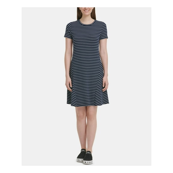 DKNY $89 Womens New 0109 Navy Striped Crew Neck Shirt Dress S B B