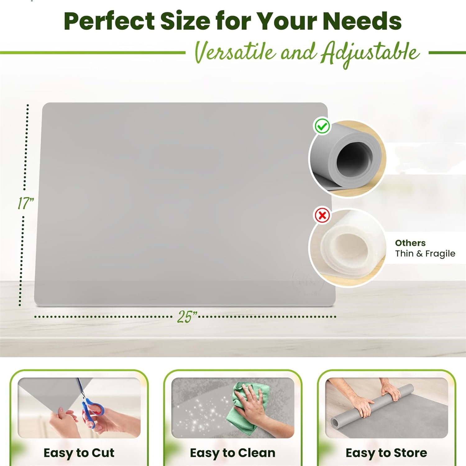 Mat 25" x 17" Cooking Mat Thick , Kitchen Counter Mat - Coffee Machine, Glass  Stove Cover Countertop Protector for Air Fryer, Baking mat (Semi-Translucent)