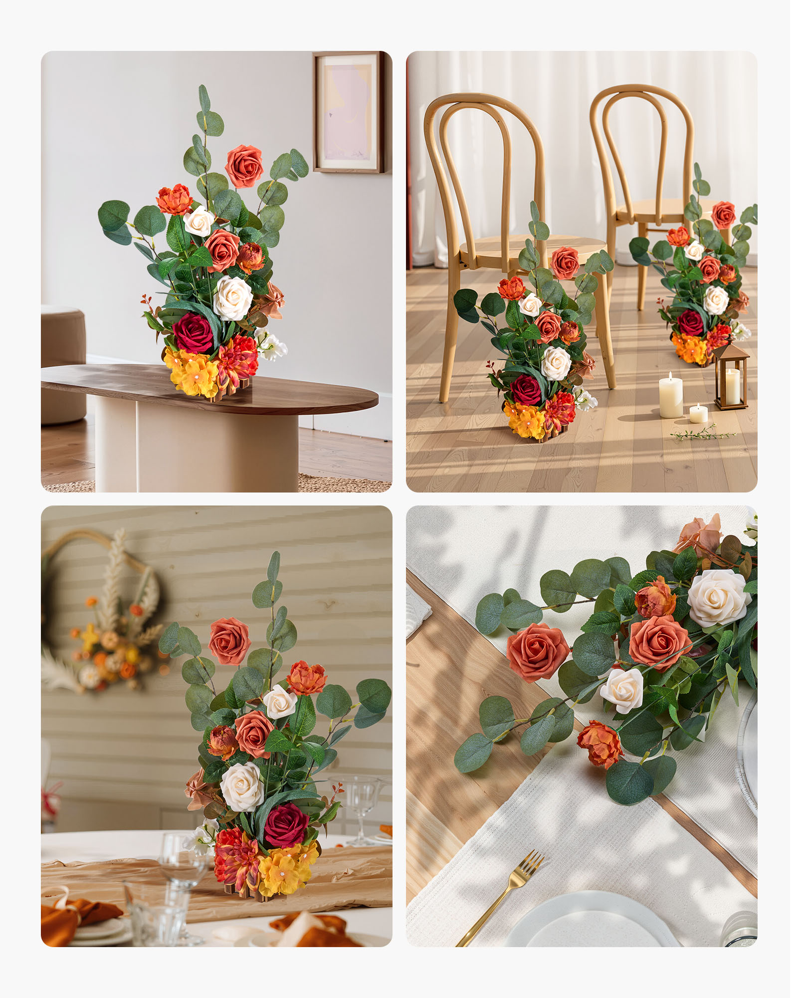 VEVOR Standing Artificial Flowers Arrangements 4 PCS, 17.5-Inch Tall Faux Flower Decorations for Wedding Aisle Runner Chair, Orange Floral Centerpieces for Ceremony Reception Party Outdoor Decor