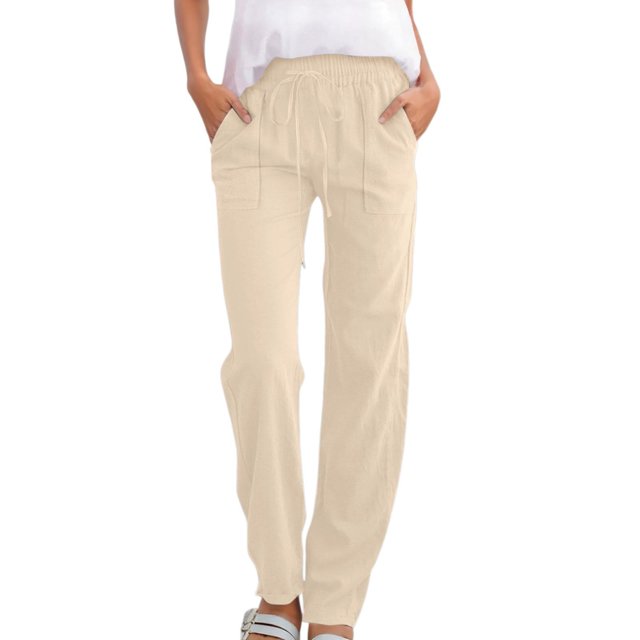Women High Waisted Wide Leg Pants - Casual, Drawstring Elastic, Comfy, Straight Leg, Long, with Pockets, Polyester, for Various Occasions