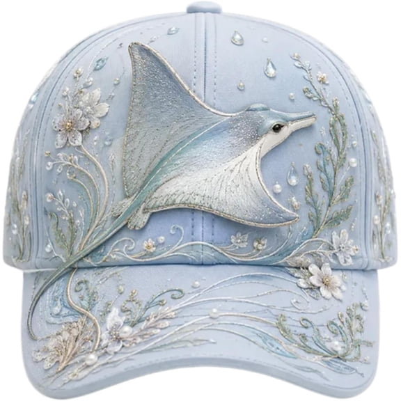 3D Ocean Creatures Embroidery Cap, Adjustable Cotton Baseball Cap, Raised Embroidered Sea Animal Hat for Beach Travel