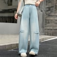 thumbnail image 2 of EnJoCho Girls Denim Jeans Wide Leg High Waist Elastic Waist Side Bow Lightweight Trousers Thin Bottoms Sizes 8-16 Summer Holiday Cute Casual Fashion Daily Wear, 2 of 9