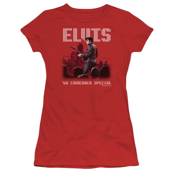 Trevco Elvis Presley & Return of the King Juniors Sheer Cap Short Sleeve T-Shirt, Red - Small