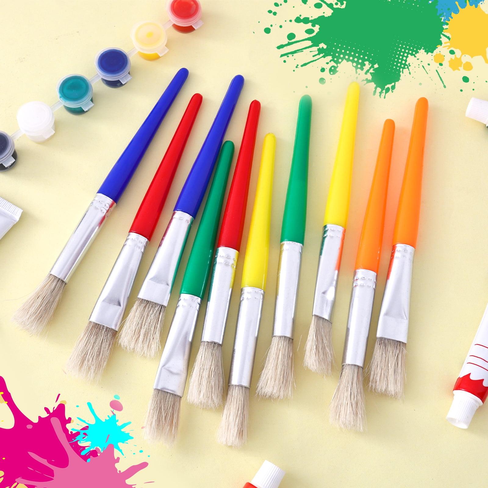 Ikoopy 48Pcs Toddler Paint Brushes Colorful Round and Flat Kids Paint Brush Set with Plastic Handle for Kids Beginners Art Supplies